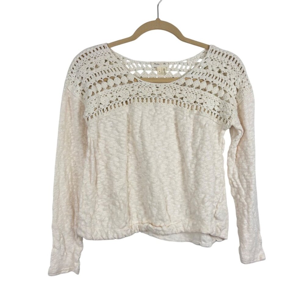 Meadow Rue Anthropologie S Cream Crochet Accent Long Sleeve Cotton Top Boho